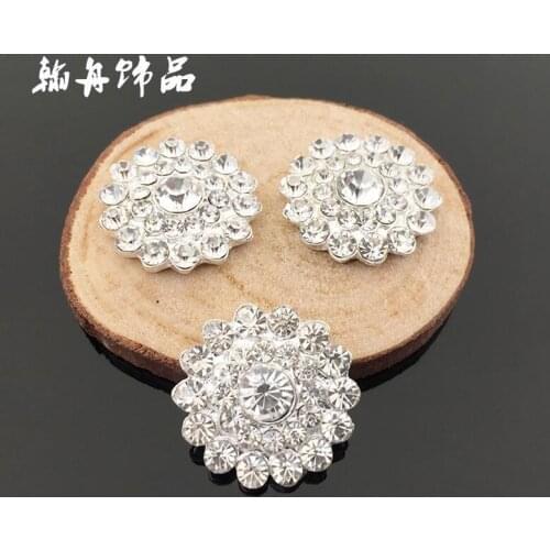 50 Pieces 20mm Clear Crystal Silver Flat Back Rhinestone Buttons Vintage Alloy Rhinestone Buttons For Girl Hair Accessories