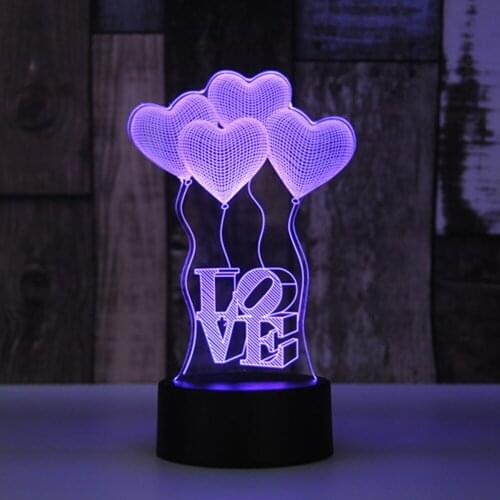 7 Colors 3D LED Bedside Romantic Balloon Love Home Decoration Gift Lantern Nightlight for Valentines Day Birthday Wedding EID
