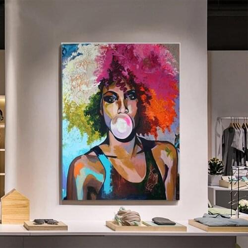 Abstract Bubble Gum Girl Poster African Woman Oil Painting on Canvas Posters and Prints Wall Art Picture for Living Room Cuadros