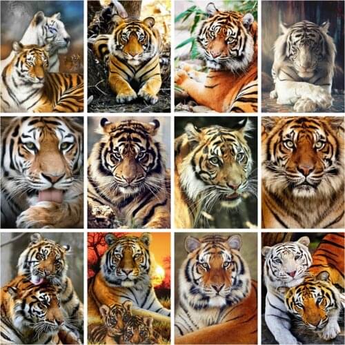 Huacan 5d Diy Diamond Painting Tiger Home Decor Full Square/round Diamond Embroidery Mosaic Animal Wall Stickers