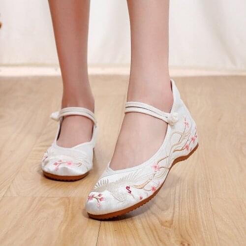 Vintage Phoenix Embroidered Ladies Cotton Fabric Ballet Shoes Ankle Strap Elegant Women Casual Comfort Walking Flats