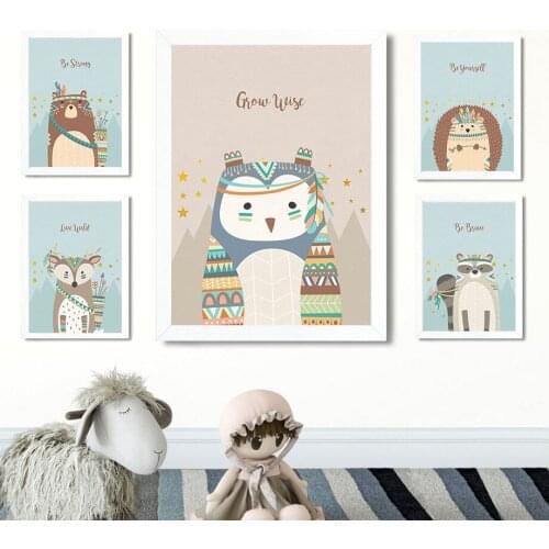 Squirrel Fox Bear Rabbit Raccoon Hedgehog Owl Wall Art Canvas Painting Nordic Posters And Prints Wall Pictures Kids Room Decor