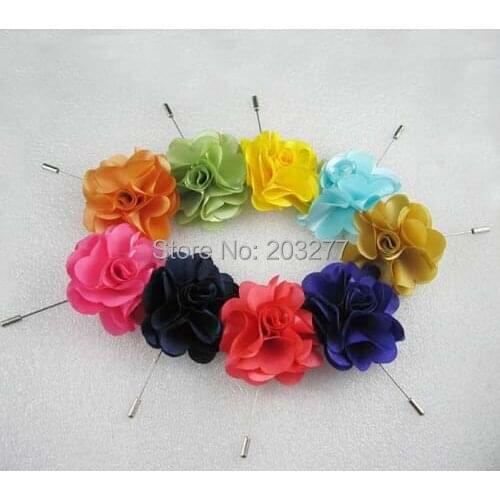 Free shipping!newest 24PCS/LOT satin fabric flowers lapel pins party stick pin 26color for your choice