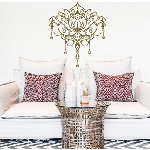 Lotus Flower Wall Decal- Mandala Vinyl Wall Decal Morrocan Pattern Boho Bohemian Bedroom Decor- Yoga Wall Decal Mehndi A12-038