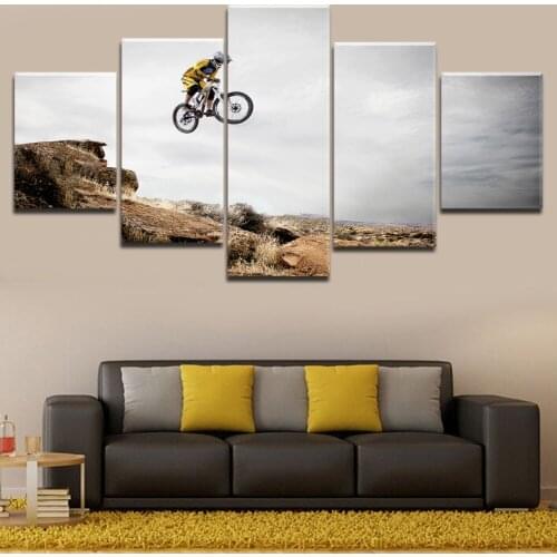 Home Decor Canvas Print Painting 5 Panel Bicycle Jump Mountain Picture Bike Sport Poster For Living Room Wall Art Decorative