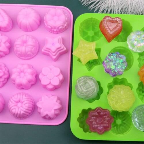 12 Flower Shaped Silicone Fondant Cake Decorating Mold Epoxy Resin Chocolates Molds Baking Tools Kitchen Accessories