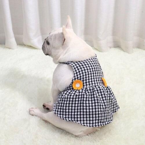 Frenchie Bulldog Dresses Fashion Plaid Pet Dog Skirt Pug Clothing Lovely Flower Dog Clothes for Small Medium Dogs Costume