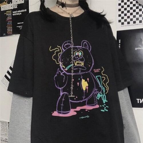 Black Bear Patchwork Tshirt Streerwear Japan Gothic Tops Autumn Long Sleeve Tees Causal Harajuku Oversized Punk T Shirts Males