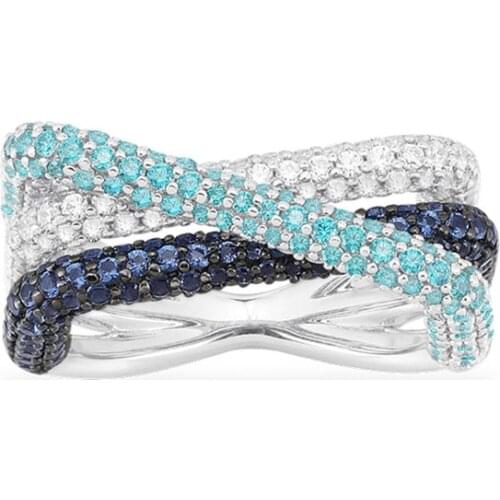 SLJELY Fashion Real 925 Sterling Silver Navy Blue and Lagoon Crossed Rectangle Geometric Finger Ring Women Luxury Brand Jewelry