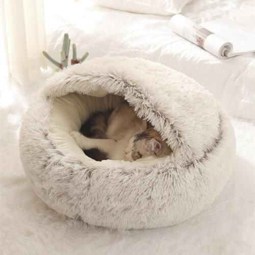 Cat Bed Soft Long Plush Round Warm House for Pet Cat Kitten Nest 2 In 1 Cats Cushion Sleeping Sofa Pets Beds Mat Cats Products