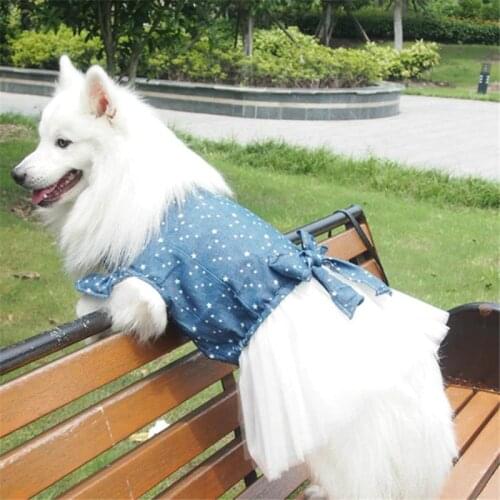 Large Dog Dress Summer Big Dog Clothes Corgi Samoyed Spitzbn Cocker Spaniel Golden Retriever Clothing Denim Skirt Dropshipping