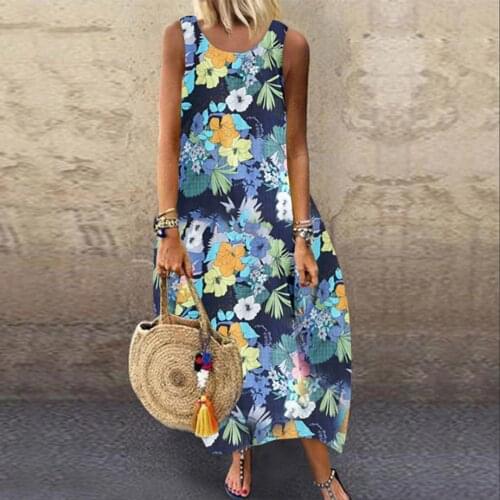 Summer Women Casual Long Dress Plus Size Sleeveless O Neck Elegant Dresses For Women Clothing Vestidos Mujer Verano 2021
