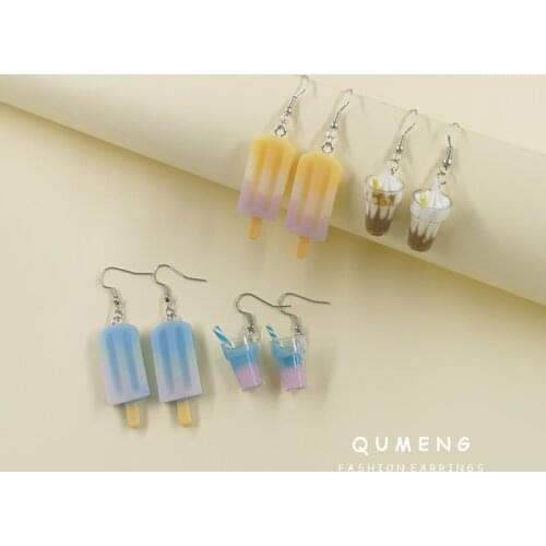 QUMENG 2021 Summer Funny Lovely Resin Ice Cream Drop Earrings Set For Sweet Girls Creative Unusual Birthday Gift Kids Jewelry