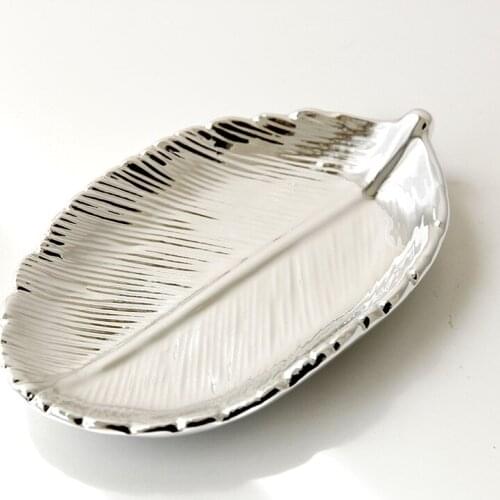 Gloden Ceramic Leaves Plate Tree Leaf Jewelry Snacks Dessert Silver Storage Tray Rose Gold Ceramics Jewelry Enamel Trinket Dish