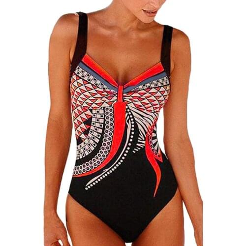 Trendy 2020 Hot Sale biquini Swimsuit Ethnic Print Plus Size Swimwear Women Ladies Bathing Suit Monokini Female Swimming Suit LW