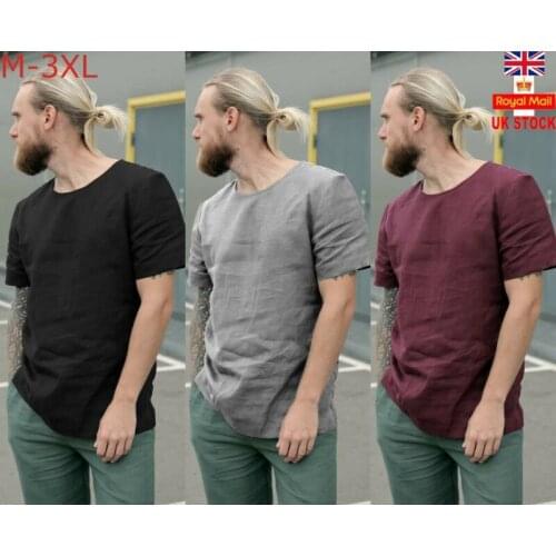Fashion Men Casual Short Sleeve T Shirt Slim Fit Casual T-shirt Tops Linen Clothes Bodybuilding Muscle Tee Formal Linen Blouse