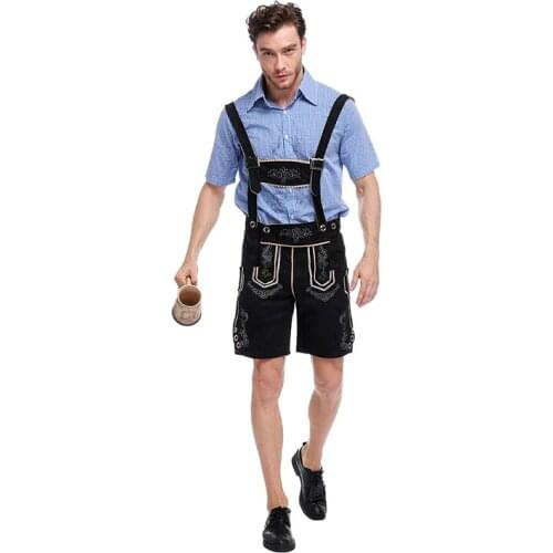 Top Quality Genuine Leather German Beer Man Costumes Adult German Bavarian Oktoberfest Costume Men Halloween Cosplay Costumes