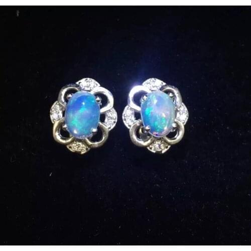 Natural Real OPal Earrings S925 Sterling Silver Fine Elegant Jewelry for Women Earring