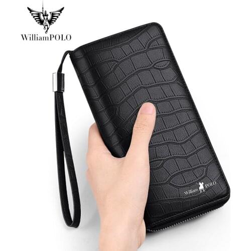 WILLIAMPOLOs new RFID mens wallet mens long high-end crocodile leather multi-card large-capacity bank card set multifunctiona