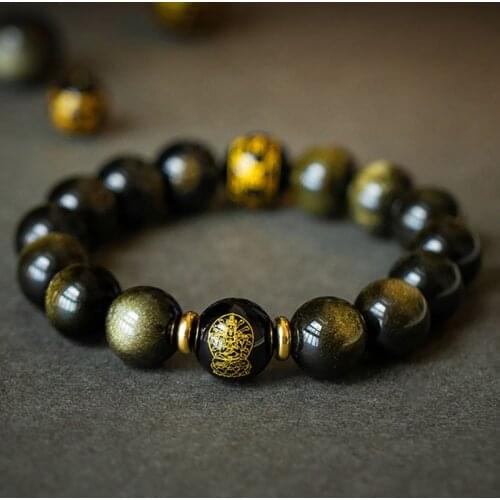 Obsidian Buddhist Bracelet Prayer Beads Natural Fashion Crystal Stone Luck For Women Men Charm Gift Jewelry Bangles bijoux