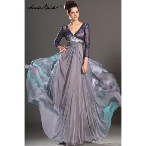 Formal Womens Dress Gorgeous A Line V Neck Long Sleeve Empire Mother of the Bride Dress