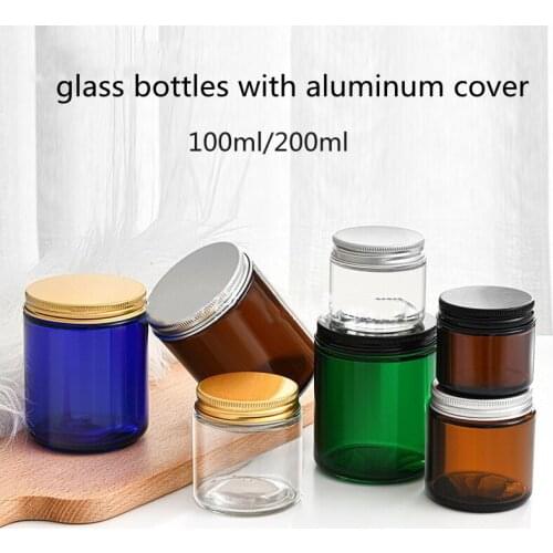 Wholesale 100ml/200ml Empty Makeup Container Empty Glass jar For Scented Candle/ Cream/Masks Containers With Aluminum Cover