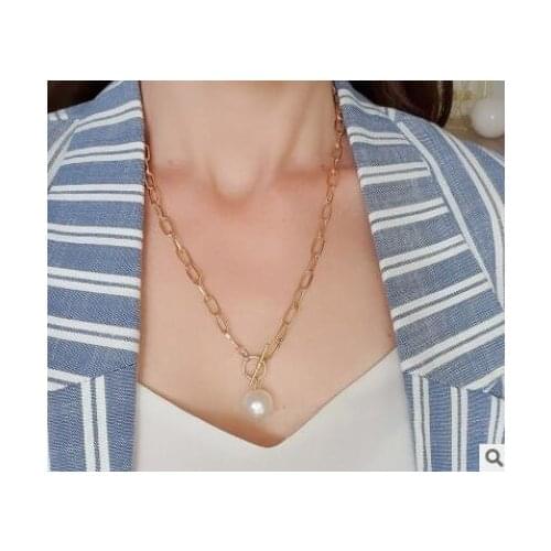 52594 new hanzhishang neckchain creative metal chain ot buckle imitation pearl Pendant Necklace