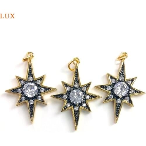 5pcs Shiny Zircon Polaris Star Pendant Necklace For Women Jewelry Eight Pointed Star Pendant Handmade DIY Earrings Jewelry Charm