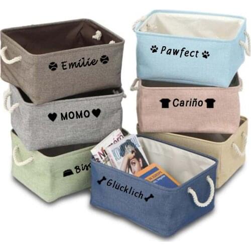 Personalized Pet Storage Box Dog Toy Basket Custom Solid color Bins Canvas Collapsible Free Print Name Box For Dogs Cats Cute L