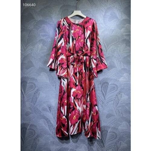 2021 Printing Zipper Mid-Calf O-Neck Dresses for Women Dresses Women Long Sleeve Dress Chinese Fashion Free Shipping