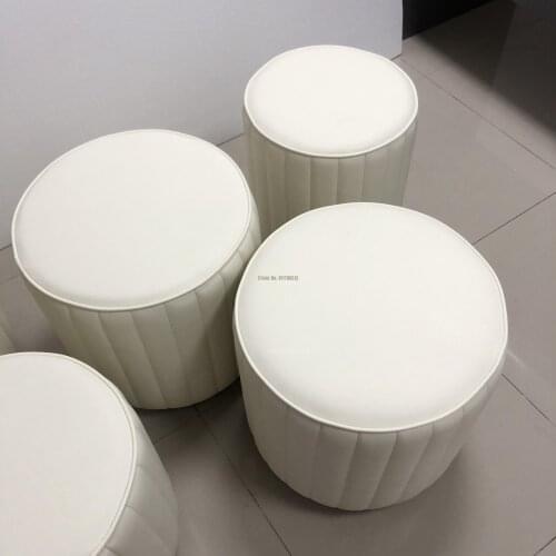 Simple and modern shoe changing stool dressing stool beige leather art stainless steel small round stool pier bedroom light luxu