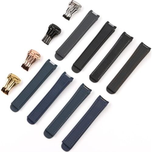 20mm Curved End Silicone Rubber Watchband With Metal for Omega Watch Strap Seamaster 300 AQUA TERRA AT150 8900 Folding Buckle