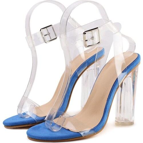 Women Sandals High Heel Peep Gladiator Toe PVC Clear Transparent Ankle Strap Party Wedding Sandals Summer Shoes Beach Sandals 43
