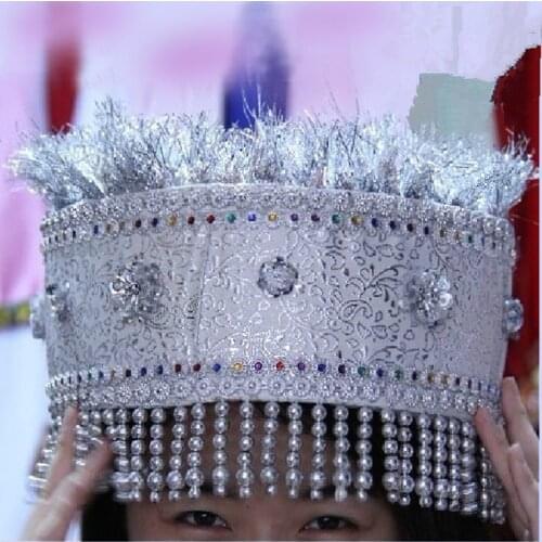 Miao Silver Hat For Women Chinese Headdress Female Headwear For Dance Minority National Hats vintage hat for women