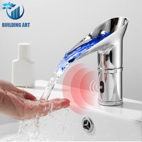 Black LED Sensor Basin Faucet Electric Basin Sensor Faucet Bathroom Faucet Sink Basin Taps Hot Cold Mixer Crane Shower Faucet