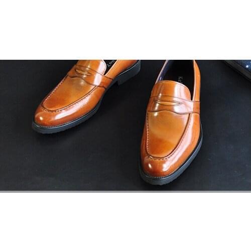 Youth Men Round Toe Genuine Leather Handmade England Style Dress Shoes Men Flat Slip On Business Casual Party Shoe Free Shipping