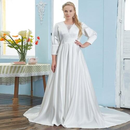 Evening Dress V-Neck Embroidery Full Sleeves Zipper Back Floor-Length Elegant Pleat A-Line Plus Size Women Formal Gowns D1068