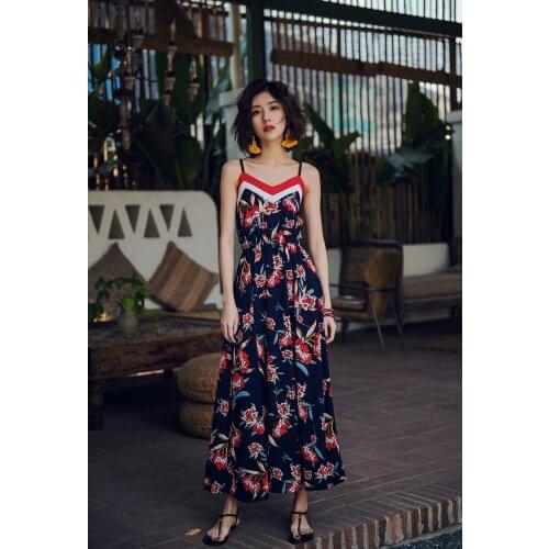Artfeel New Print Bohemia Holiday Thailand Style dress Women Boho Loose Longuette Summer Beach Slim laddy Braces dress