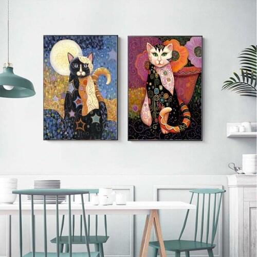 Animal Cat Art Posters and Prints Gustav Klimt Oil Painting on the Wall Canvas Paintings Art Picture for Living Room Decor