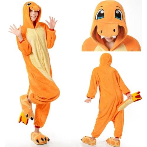 HKSNG Winter Flannel Zipper Adult Cartoon Fire Animal Dragon Onesie Kigurumi Pajamas Costume Homewear For Halloween Party