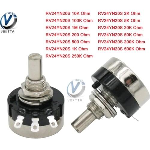 1pcs RV24YN20 B105 B504 B204 B104 B503 B203 B103 B502 B202 B102 1M 500K 200K 100K 50K 20K 10K 5K 2K 1K Ohm Potentiometer Switch