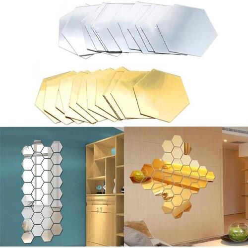 12Pcs 3D Hexagon Mirror Wall Stickers Acrylic Removable DIY Art Wall Decor Stickers Home Decor Living Room Mirror Decorative