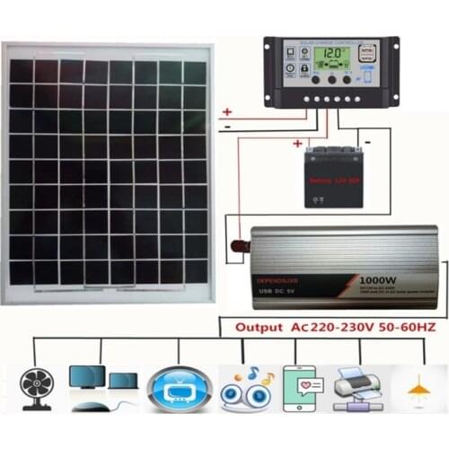 18V 20W Solar Panel Power System + 12V / 24V Controller + 1000W Inverter AC230V Drop Ship