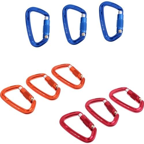 3Pcs/Set 24KN Aluminum Auto Locking D Carabiner Rock Climbing Tree Arborist Gear