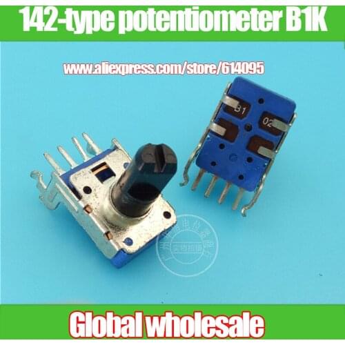 4pcs 142-type single potentiometer B1K / horizontal 4 feet / shaft 13MMF / with midpoint