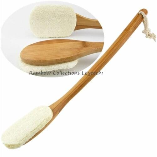 46cm 2types Natural Bamboo Handle Shower Body Bath Brush Massager Soft Vegetable Sponge Bath Shower Spa Scrubber