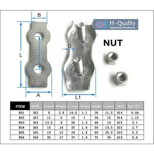 50PC/LOT M2 AISI304 Stainless Steel Duplex Wire Rope Clips With Polished Nice Surface