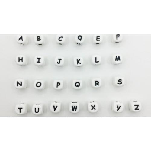 Alphabet Silicone Beads (12mm Alphabet Letter Cubes) - Food Grade Loose Teething Chew Jewelry Beads Teething Necklace