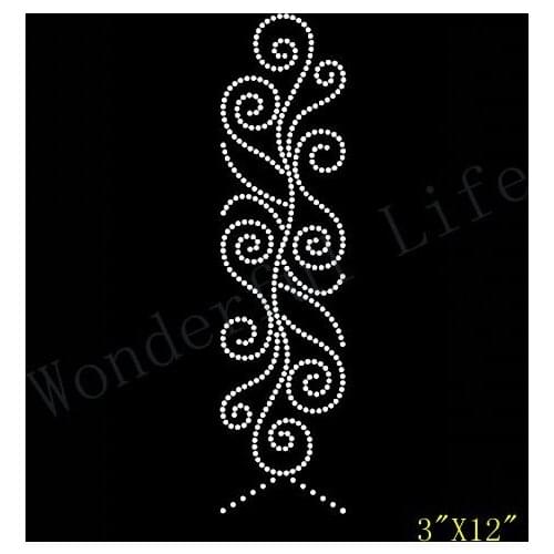 Free shipping swirl deisgn flower for cheer bow strip rhinestone Iron On bling transfer