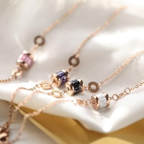 YUN RUO 2019 Roman Number Colorful Zircon Bracelet Fashion Woman Birthday Gift Rose Gold Color Titanium Steel Jewelry Never Fade